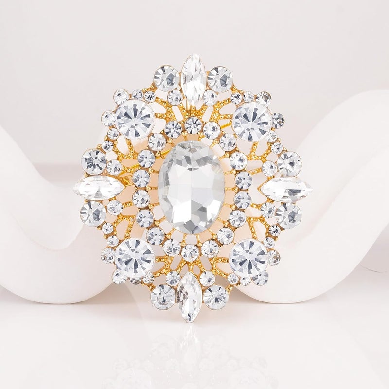 LAXPICOL Vintage Clear Austrian Crystal Brooch Pin for Women Elegant Wedding Bridal Brooches Broach Pin 1.69"*1.39" - Image 2